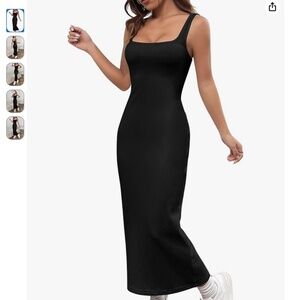 Casual Sleeveless Square Neck Rib Knit Tank Long Dress